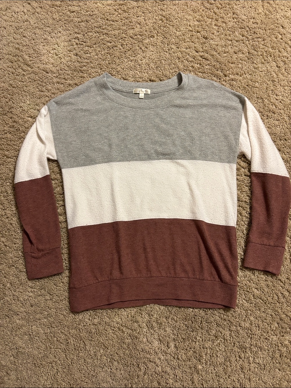 nine britton Gray White Brown Colorblock Scoop Neck Sweater